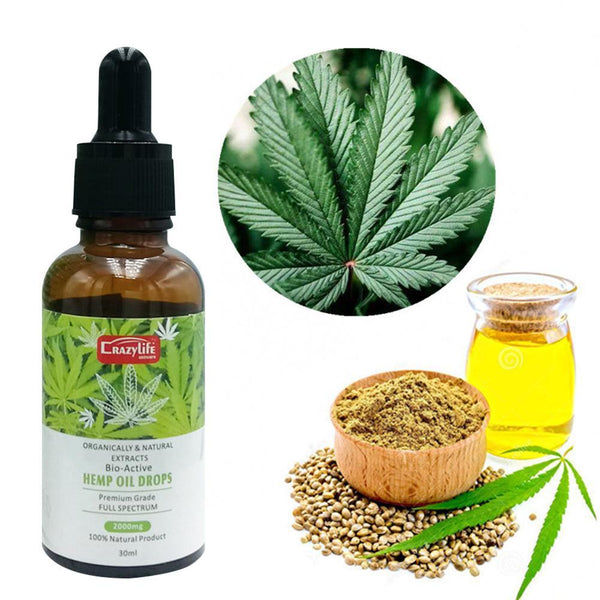 30ml2000mg Bio-active Hemp Seeds Oil 100% Organic Hemp Oil Extract Drop for Pain Relief Reduce Anxiety Better Sleep