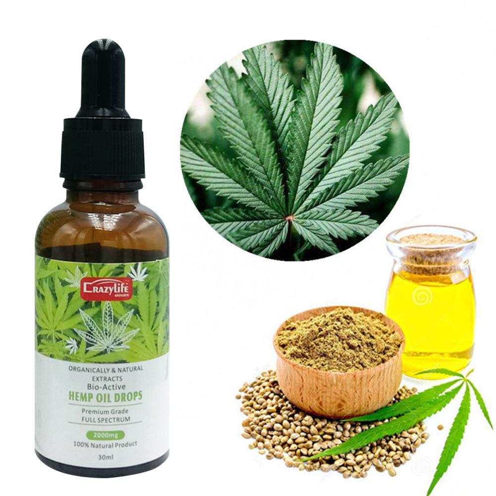 30ml2000mg Bio-active Hemp Seeds Oil 100% Organic Hemp Oil Extract Drop for Pain Relief Reduce Anxiety Better Sleep