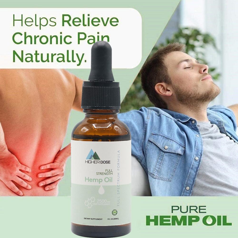 30ml 100% Organic Hemp Oil 2500mg Non-GMO Hemp Seeds Oil Extract Drop for Pain Relief Reduce Anxiety Better Sleep