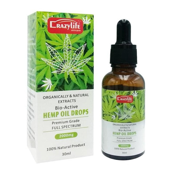 30ml 100% Organic Hemp Oil 2000mg Bio-active Hemp Seeds Oil Extract Drop for Pain Relief Reduce Anxiety Better Sleep