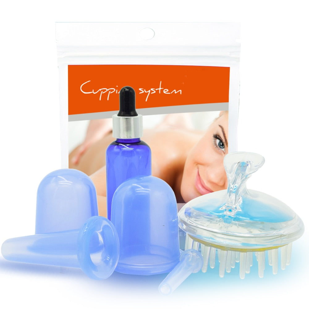 Body  Face Beauty Massage Cupping Set 1PC Massage Brush 1PC Oil Bottle Vacuum Massage Cups for  Anti  Cellulite or Pain Relif